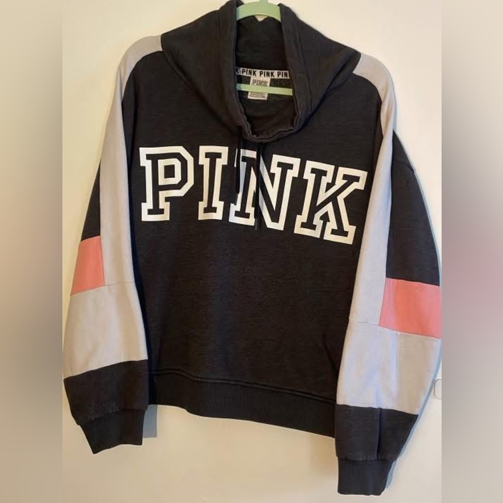 PINK Victoria's Secret Women's Black and Pink Cowl Neck Sweater